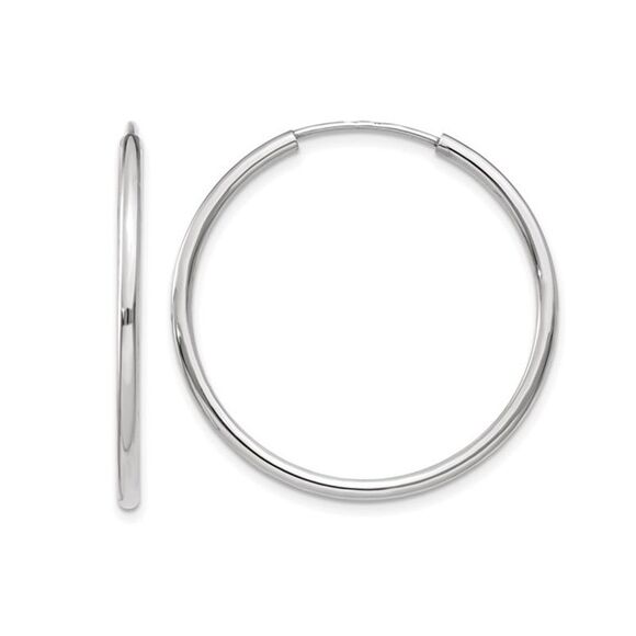 Medium Classic 10K White Gold Hoop Earrings 1 1/5 Inches (1.20 mm)